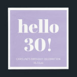Bold Modern Lavender Purple 30th Birthday Party Napkins<br><div class="desc">This lavender purple and white 30th birthday napkin features bold, modern typography paired with a soft, elevated color palette that feels polished and intentional. It’s a simple way to bring a cohesive look to milestone birthday celebrations, from intimate dinners to larger parties. Personalize the text to match the age, name,...</div>