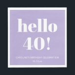 Bold Modern Lavender Purple 40th Birthday Party Napkins<br><div class="desc">This lavender purple and white 40th birthday napkin features bold, modern typography paired with a soft, elevated color palette that feels polished and intentional. It’s a simple way to bring a cohesive look to milestone birthday celebrations, from intimate dinners to larger parties. Personalize the text to match the age, name,...</div>