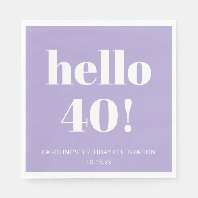 Bold Modern Lavender Purple 40th Birthday Party Napkins (Front)