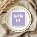 Bold Modern Lavender Purple 40th Birthday Party Napkins<br><div class="desc">This lavender purple and white 40th birthday napkin features bold, modern typography paired with a soft, elevated color palette that feels polished and intentional. It’s a simple way to bring a cohesive look to milestone birthday celebrations, from intimate dinners to larger parties. Personalize the text to match the age, name,...</div>