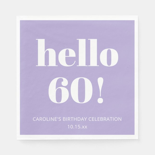 Bold Modern Lavender Purple 60th Birthday Party Napkins (Front)