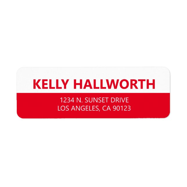 Bold Modern Looking Red and White Return Address Label (Front)