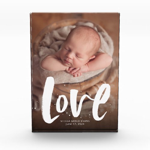 Bold modern love birth announcement photo block