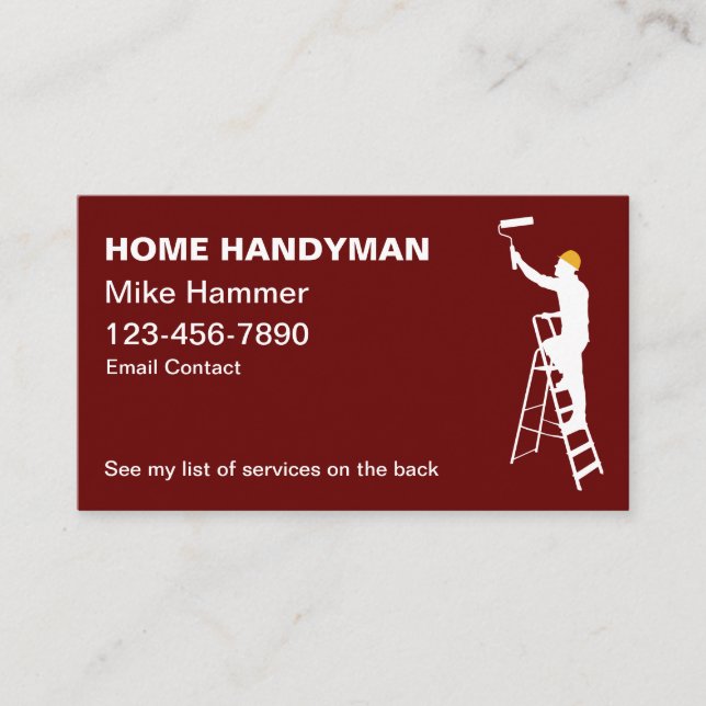 Bold Modern Masculine Handyman Business Cards (Front)