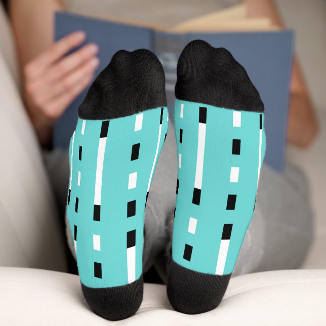 Bold & Modern Memphis Style Black,White,Turquoise Socks (Bottom)
