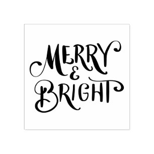 Bold Modern Merry Bright Holiday Script Rubber Stamp