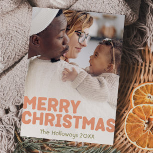 Bold Modern Merry Christmas Full Vertical Photo Holiday Card