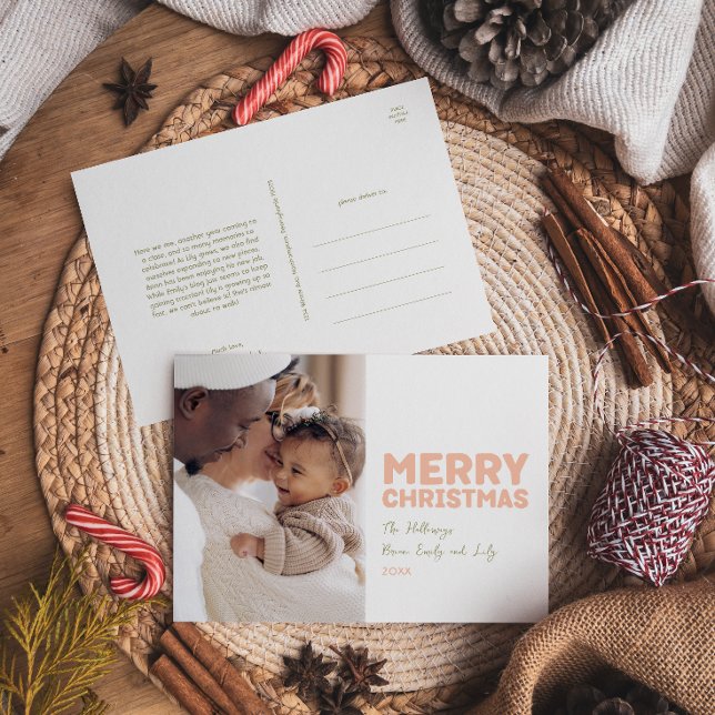 Bold Modern Merry Christmas One Photo Holiday Postcard (Creator Uploaded)