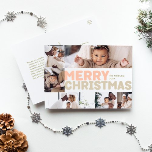 Bold Modern Merry Christmas Year In Review 6 Photo Holiday Postcard