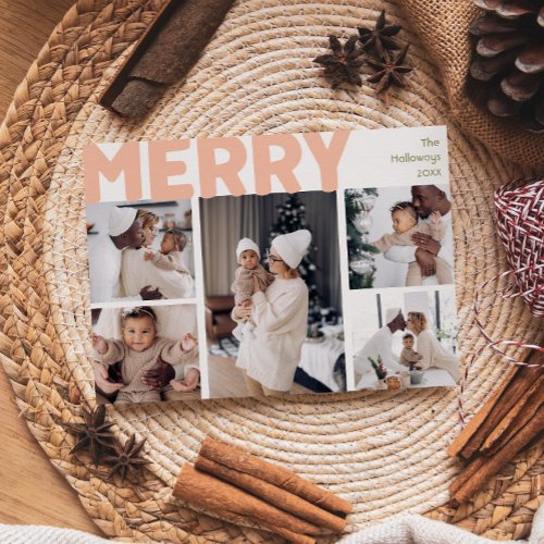 Bold Modern Merry Year In Review Five Photo Holiday Card