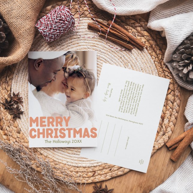 Bold Modern Merry Year In Review Vertical 3 Photo Holiday Postcard (Creator Uploaded)