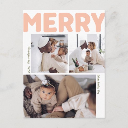 Bold Modern Merry Year In Review Vertical 3 Photo Holiday Postcard