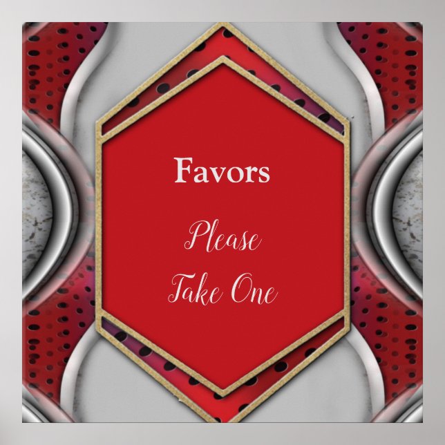 Bold Modern Metallic 3D Red Gray Texture Look Poster (Front)