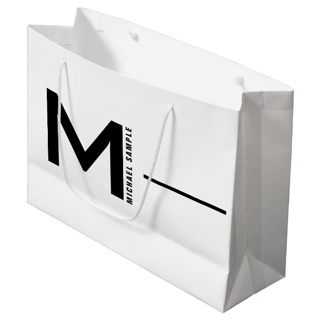 Bold Modern Minimal Company Monogram Business Large Gift Bag (Front Angled)