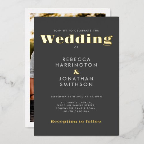 Bold Modern Minimal Gold Typography Wedding Foil Invitation