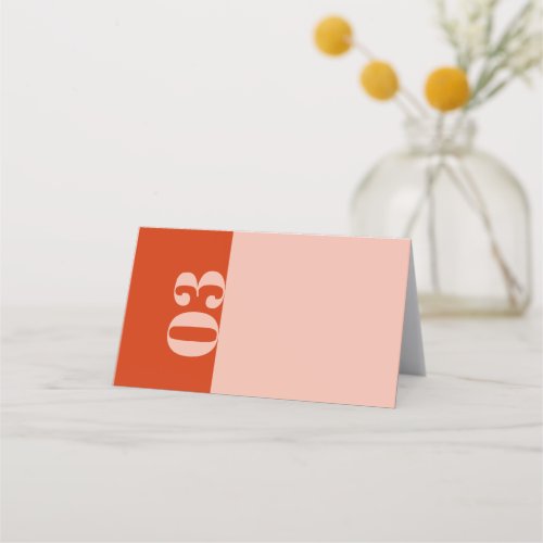 Bold Modern Minimal Orange Pink Wedding Place Card