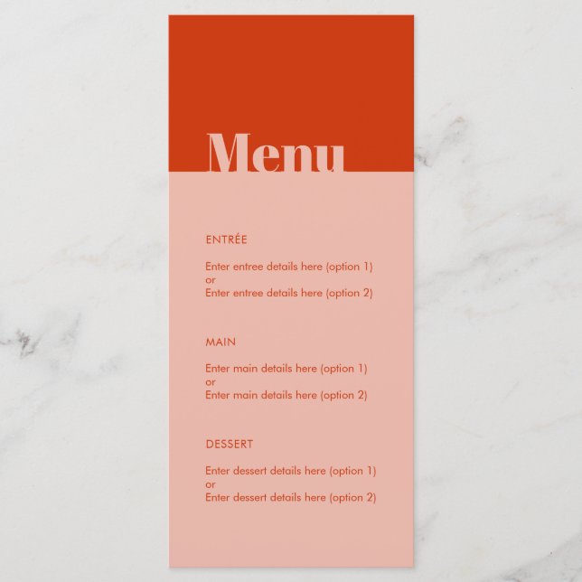 Bold Modern Minimal Typography Orange Pink Wedding Menu (Front)