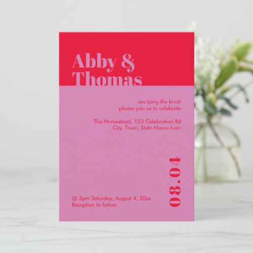 Bold Modern Minimal Typography Red Pink Wedding Invitation