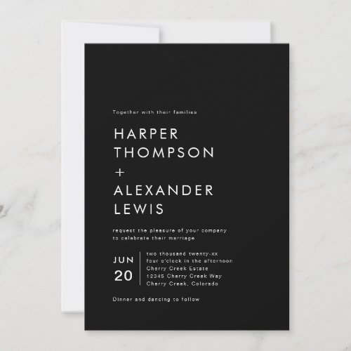 Bold Modern Minimalist Black Wedding Invitation