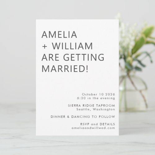 Bold Modern Minimalist Black White Trendy Wedding Invitation