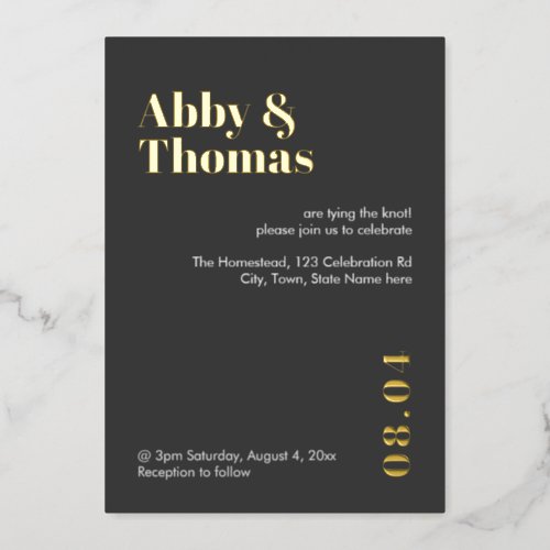 Bold Modern Minimalist Gray Wedding Rose Gold   Foil Invitation