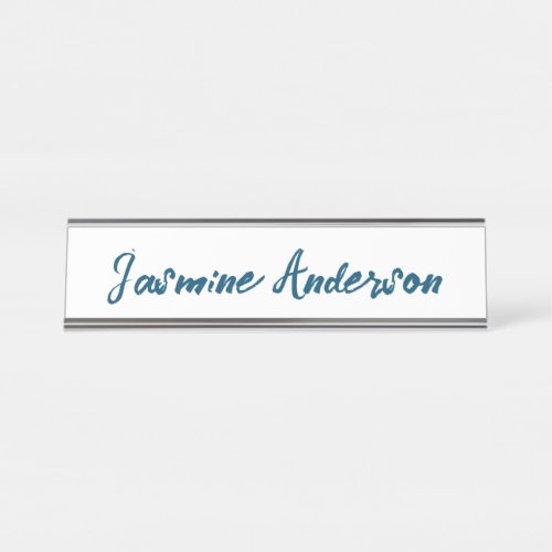 Bold Modern Minimalist Ocean Blue Color Desk Name Plate