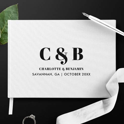 Bold Modern Minimalist White Monogram Wedding Guest Book