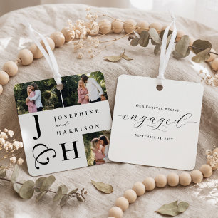 Bold Modern Monogram Engagement Photo Keepsake Metal Ornament