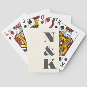 Bold Modern Monogram Initials Black Cream Wedding Poker Cards