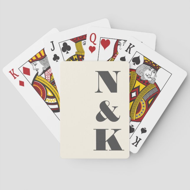 Bold Modern Monogram Initials Black Cream Wedding Poker Cards (Back)
