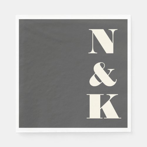 Bold Modern Monogram Initials Black White Wedding Napkins