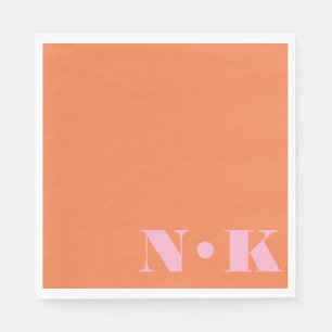 Bold Modern Monogram Initials Pink Orange Wedding Napkins