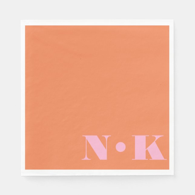 Bold Modern Monogram Initials Pink Orange Wedding Napkins (Front)
