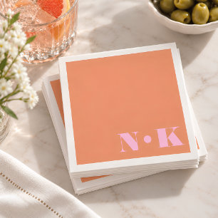 Bold Modern Monogram Initials Pink Orange Wedding Napkins