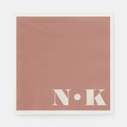 Bold Modern Monogram Initials Terracotta Rose Napkins