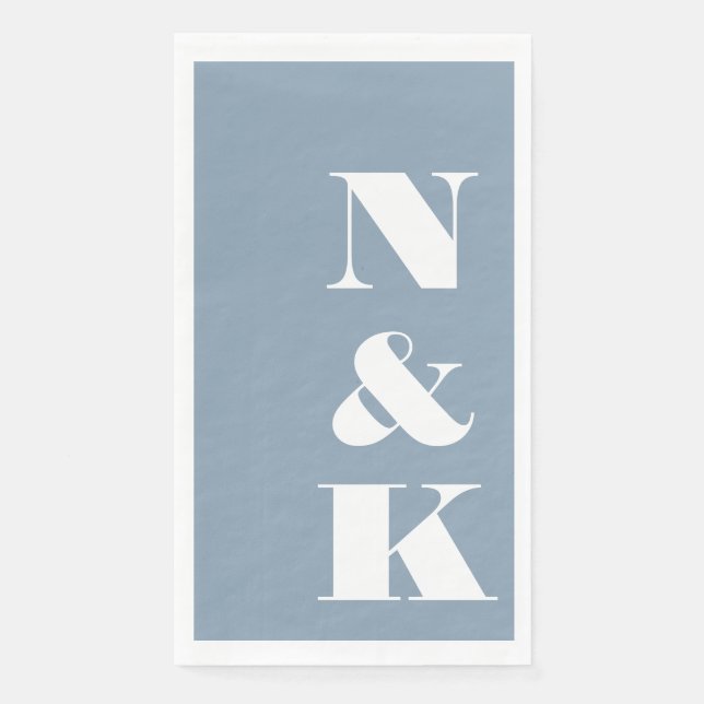 Bold Modern Monogram Initials Wedding Dusty Blue Paper Guest Towels (Front)