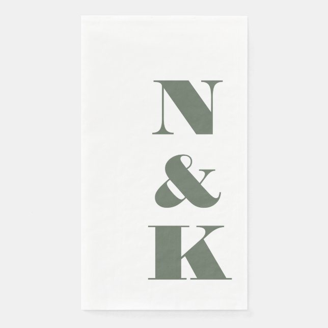 Bold Modern Monogram Initials Wedding Sage Green Paper Guest Towels (Front)