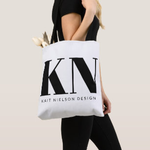 Bold Modern Monogram Name Custom Black White Tote Bag