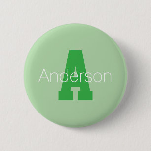 Bold Modern Monogram   Pale & Kelly Green Button