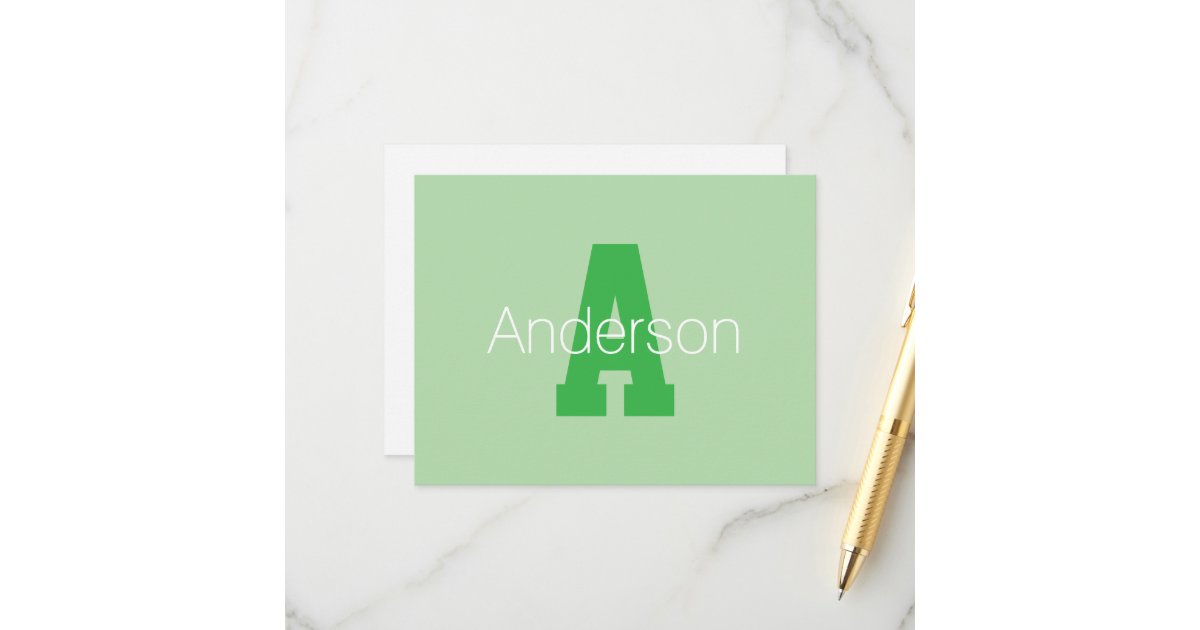 Monogram Letter Kelly Bold Modern Monogram | Pale & Kelly Green Enclosure Card | Zazzle