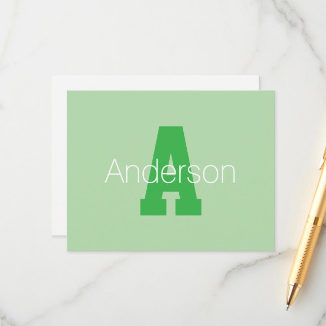 Bold Modern Monogram | Pale & Kelly Green Enclosure Card (Front/Back In Situ)