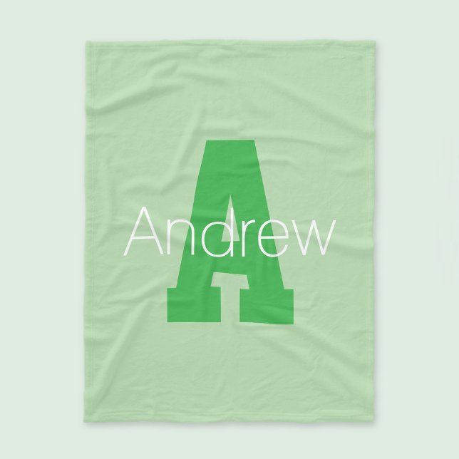Bold Modern Monogram | Pale & Kelly Green Fleece Blanket (Creator Uploaded)