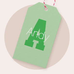 Bold Modern Monogram Pale & Kelly Green Gift Tags