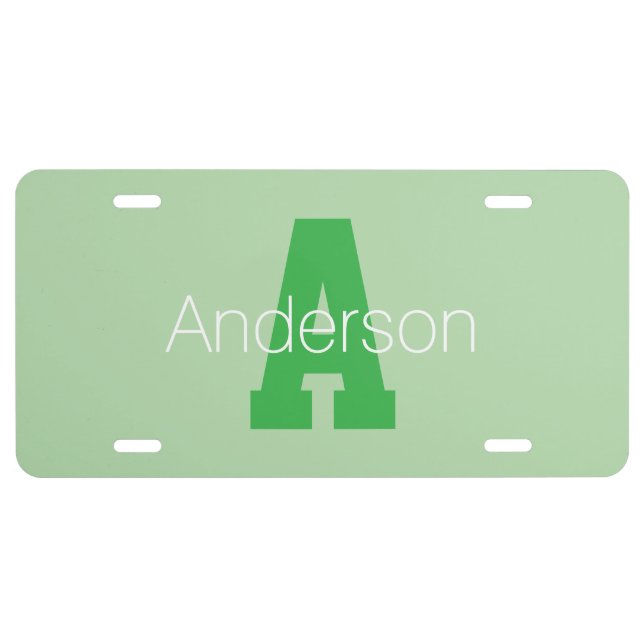 Bold Modern Monogram | Pale & Kelly Green License Plate (Front)