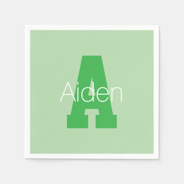 Bold Modern Monogram | Pale & Kelly Green Napkins (Front)