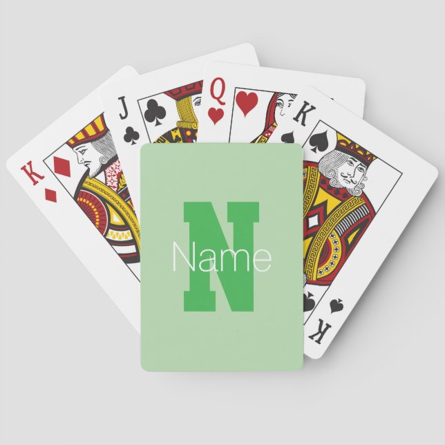 Bold Modern Monogram | Pale & Kelly Green Poker Cards (Back)