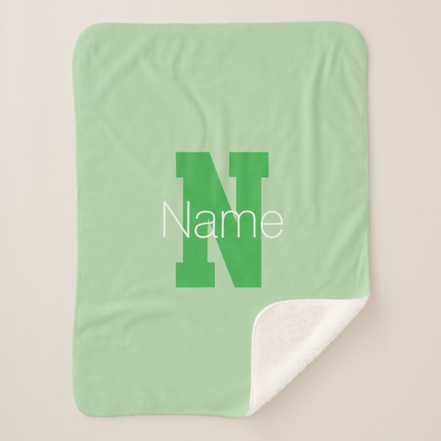 Bold Modern Monogram | Pale & Kelly Green Sherpa Blanket (Front)