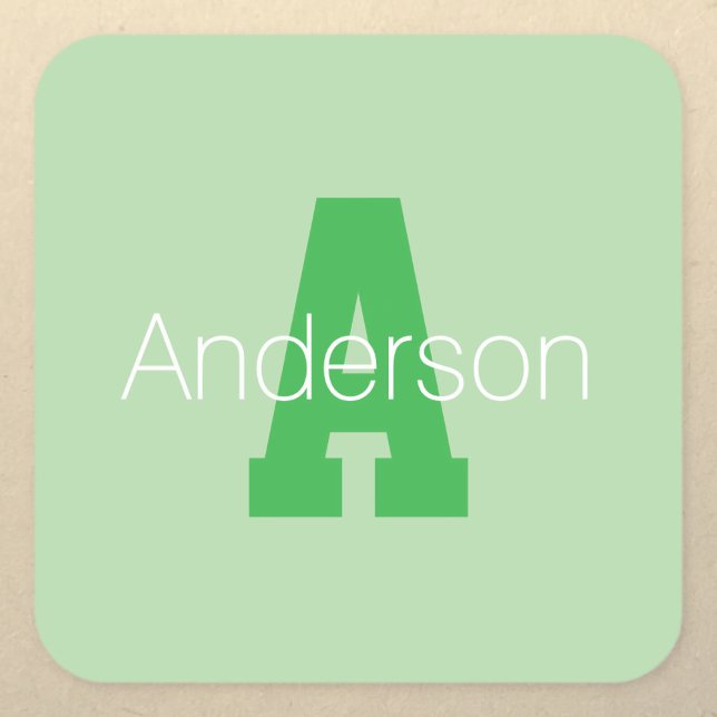 Bold Modern Monogram | Pale & Kelly Green Square Sticker (Creator Uploaded)