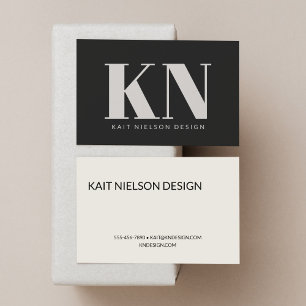 Bold Modern Monogram Professional Black Background Business Card