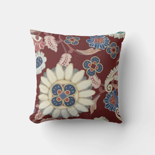 Bold Modern Moroccan Paisley Pattern Persimmon Throw Pillow (Front)